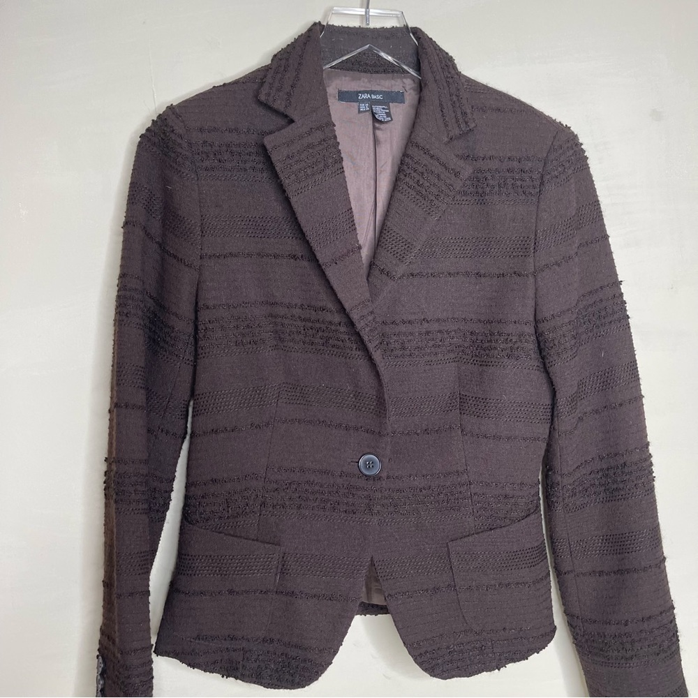 Zara basic brown blazer one button - Picture 2 of 8